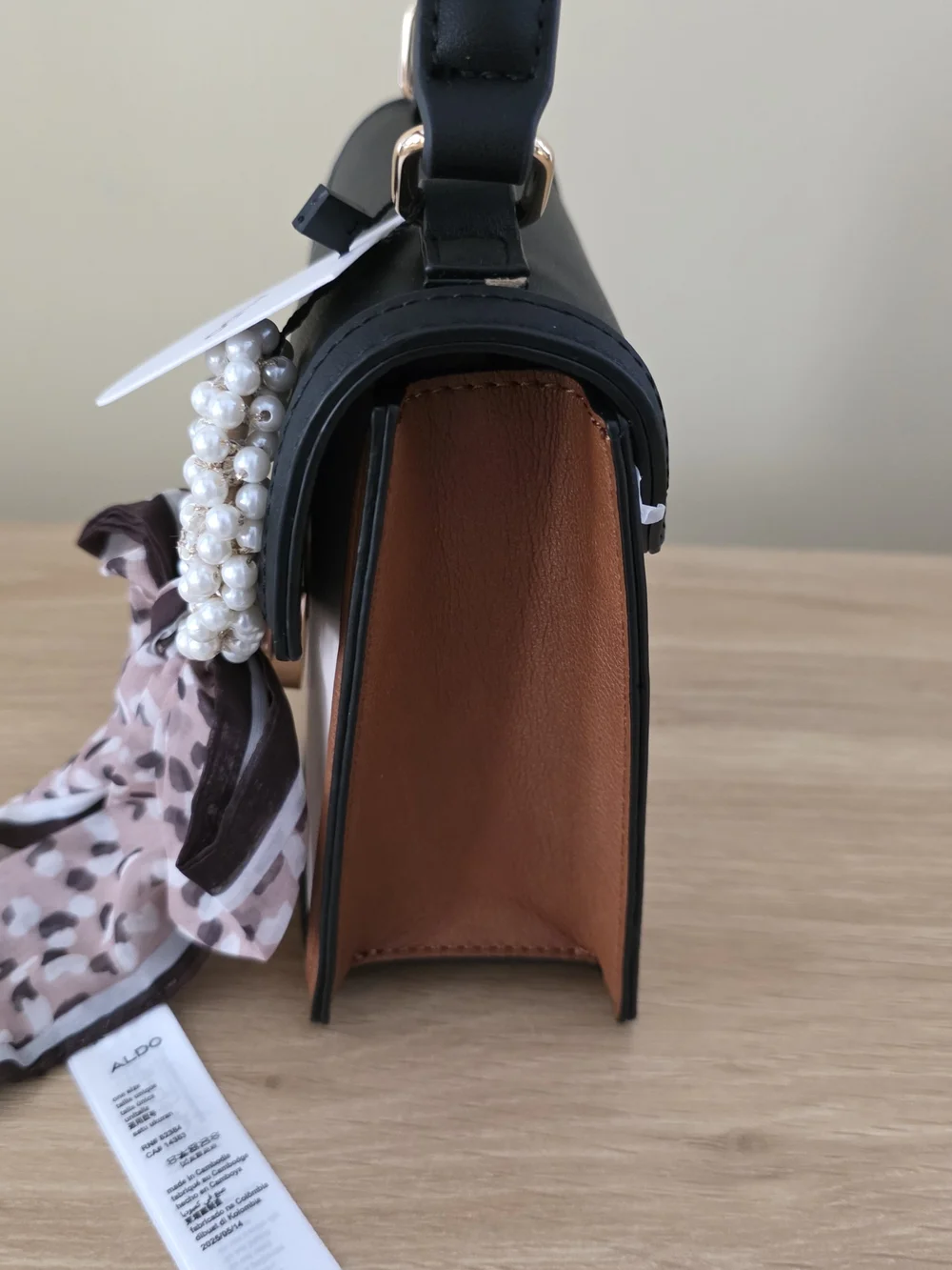 ALDO Two-Tone Top Handle Crossbody W/Pearl Charm & Scarf